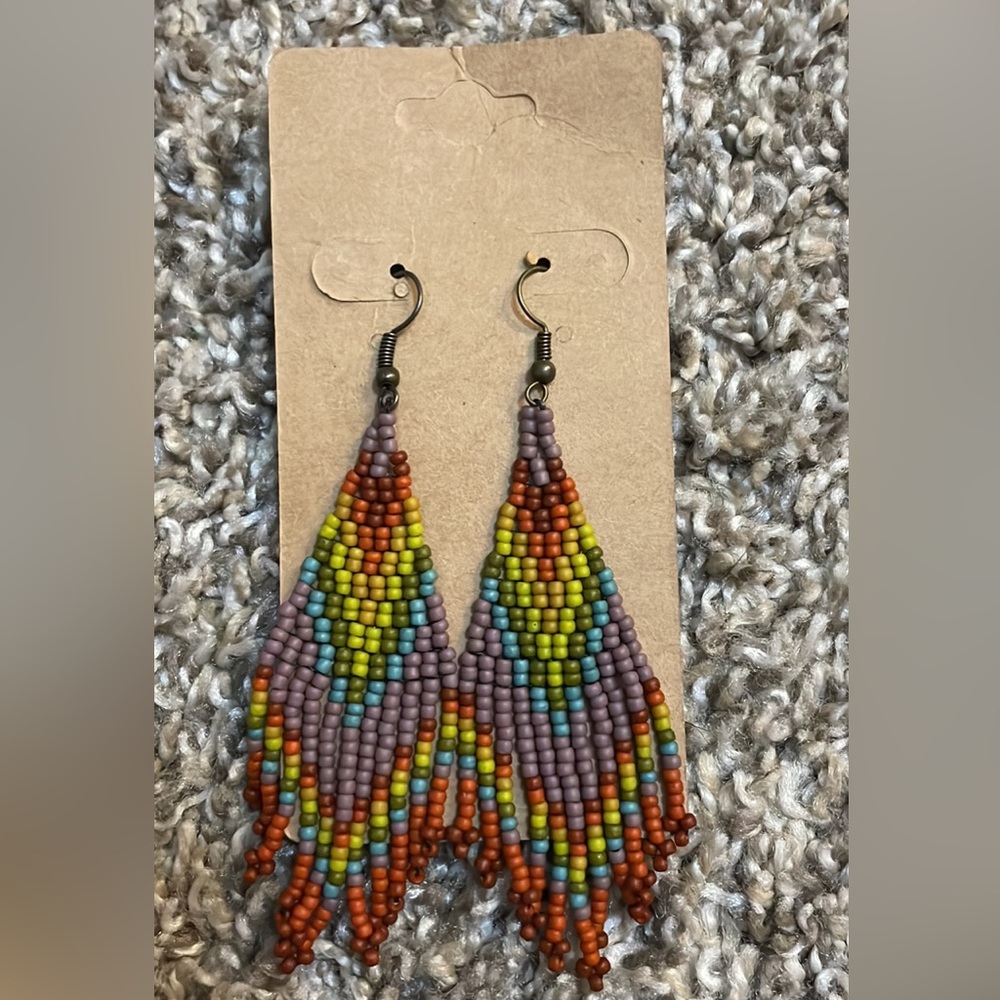 Hand Beaded Rainbow Earrings